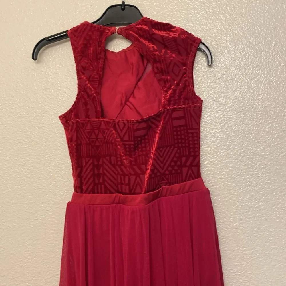 Weissman Dance costume red maxi mesh flocked dress More 12261 child LC